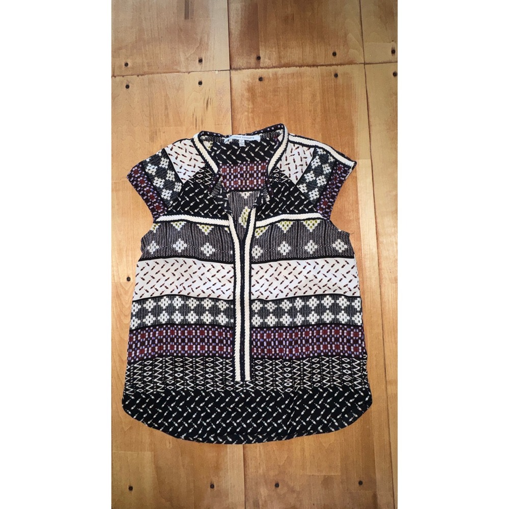 Collective Concepts Womens Small Petite Mixed Geometric Print Cap Sleeve Blouse